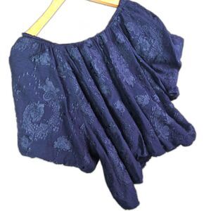 Ophelia Roe Blue 3X Textured Boho Puff Sleeve Peasant Blouse Plus